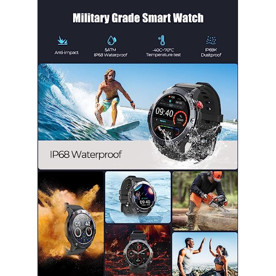 Amoled HD screen Smart ur med blodtryksmåler-Sort