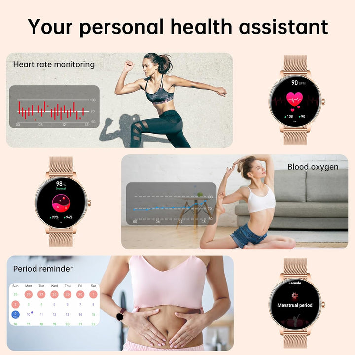 Smartur til kvinder (besvar/foretag opkald),  fitnesstracker med puls-/søvnmåler