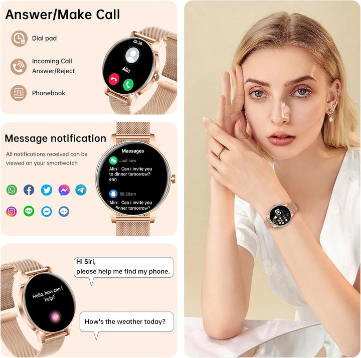 Smartur til kvinder (besvar/foretag opkald),  fitnesstracker med puls-/søvnmåler