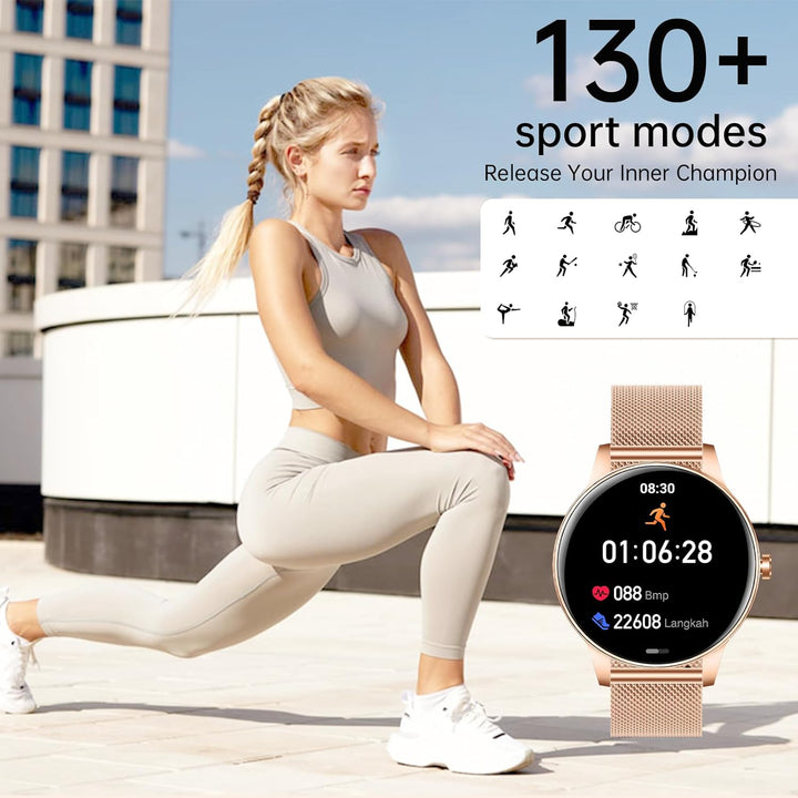 Smartur til kvinder (besvar/foretag opkald),  fitnesstracker med puls-/søvnmåler