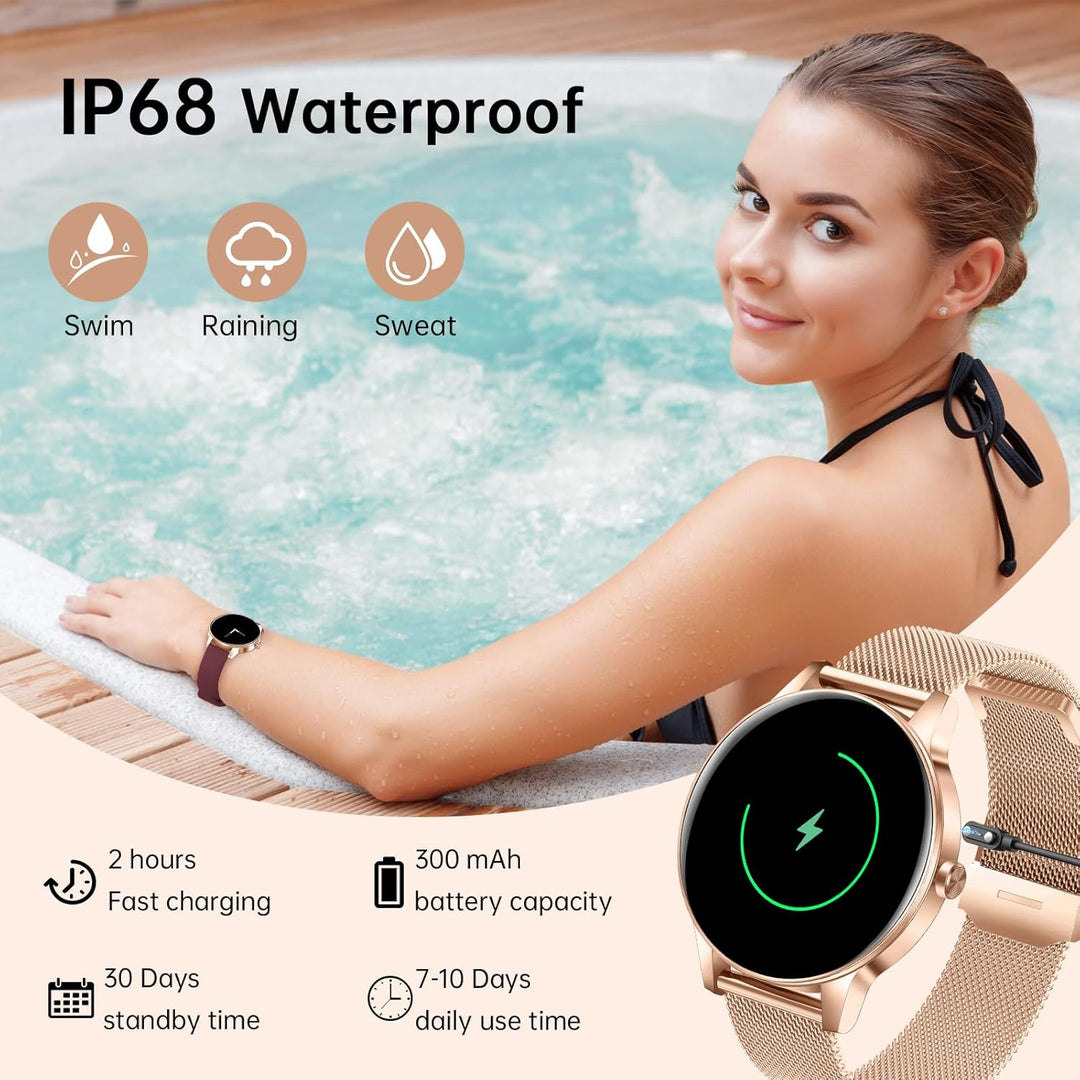 Smartur til kvinder (besvar/foretag opkald),  fitnesstracker med puls-/søvnmåler