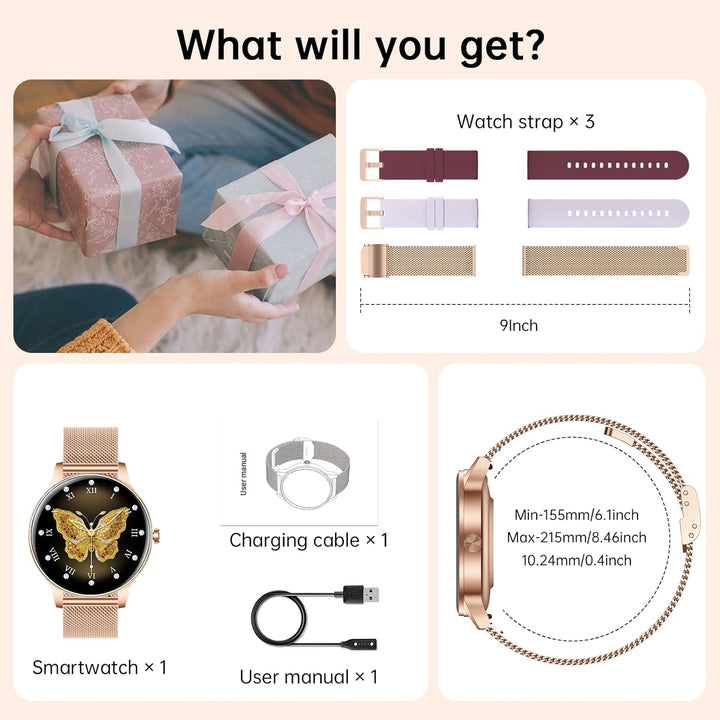 Smartur til kvinder (besvar/foretag opkald),  fitnesstracker med puls-/søvnmåler