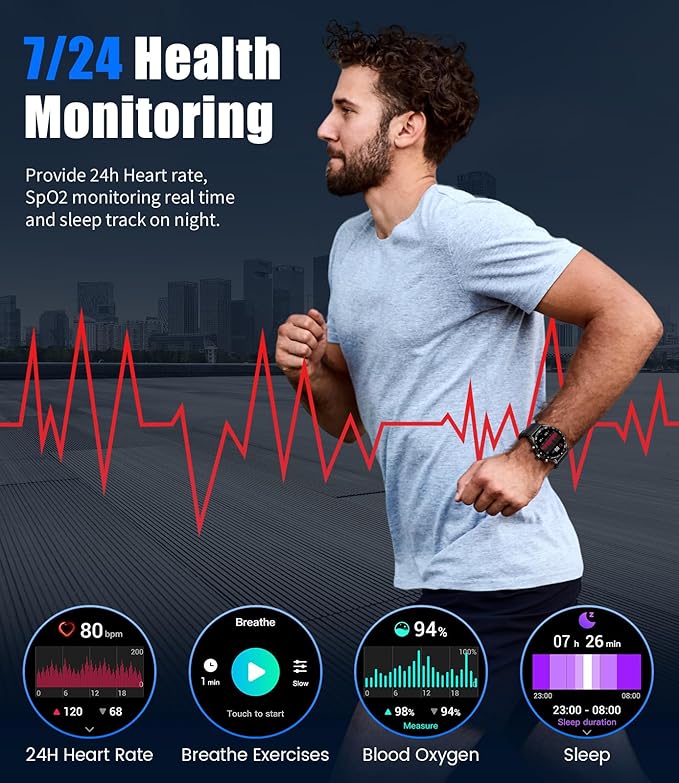 Smartwatch til mænd. Vandtæt sport fitnessur med telefonfunktion - tracker skridttæller