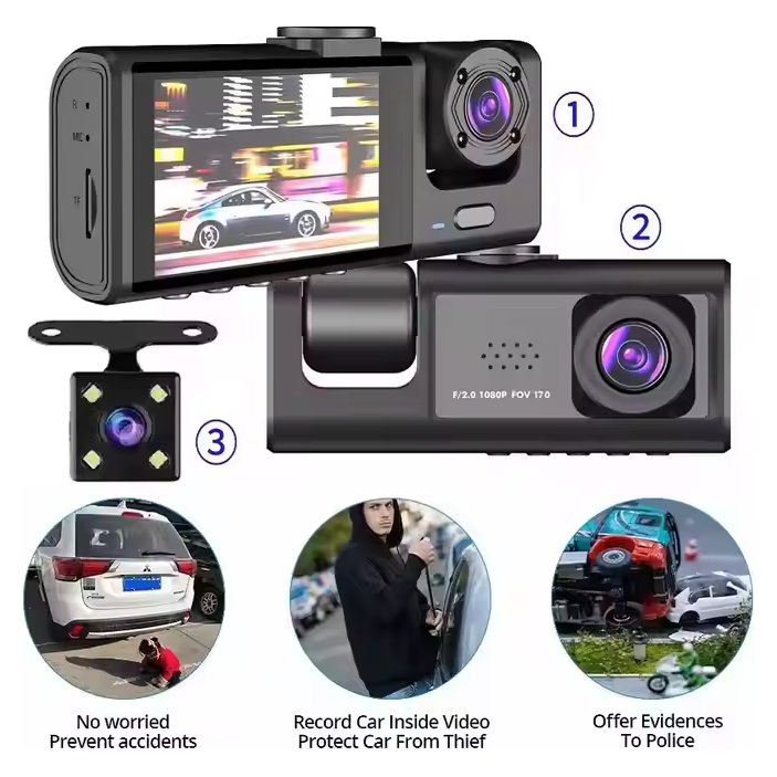 Dash cam 3-kanal bil DVR HD 1080P