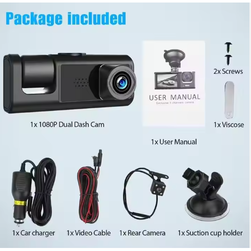 Dash cam 3-kanal bil DVR HD 1080P