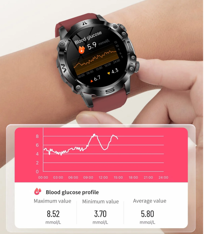 Smartur med EKG puls, blodilt, blodsukker med ægte Læderrem i