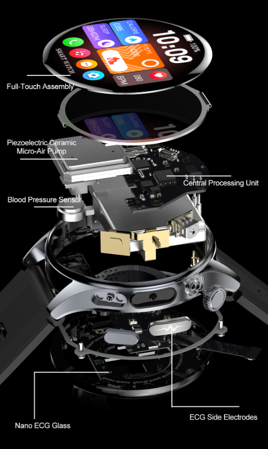 Smartwatch til mænd med EKG/blodkontrol/BMI/urinsyre/søvn/aspirationsmonitor