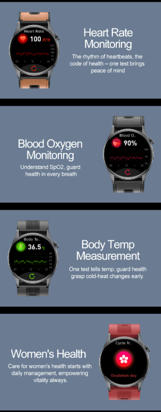 Smartwatch til mænd med EKG/blodkontrol/BMI/urinsyre/søvn/aspirationsmonitor
