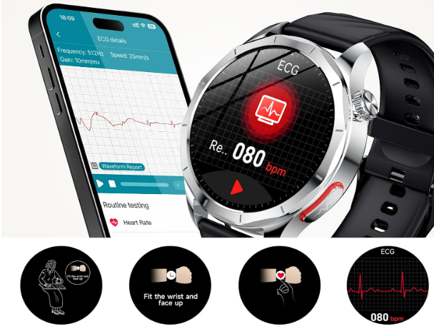 Smartwatch mænd kvinder med EKG 1,49" AMOLED med 24 timer puls