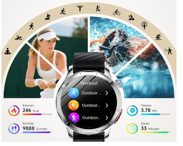 Smartwatch mænd kvinder med EKG 1,49" AMOLED med 24 timer puls