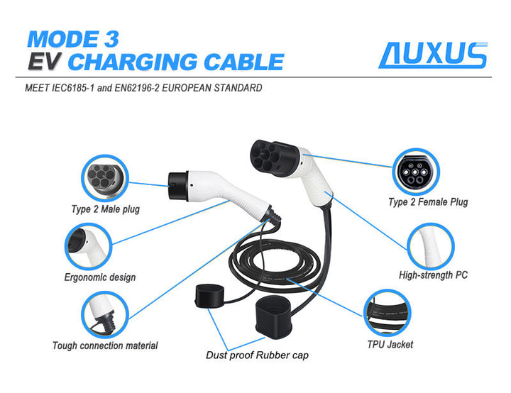 Ladekabel elbil -Type 2 opladningskabel  til 1 fase op til 16A, 3,6 kW effekt.