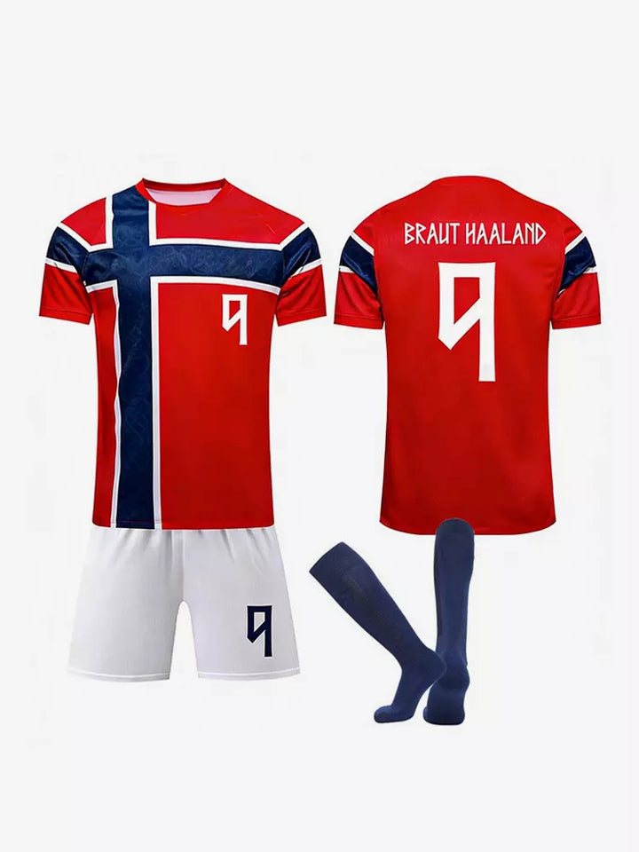 Haaland nr 9 , 3-dele fodboldstrøjer sæt-Norge