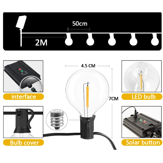 USB solcelle  lyskæde 10 M