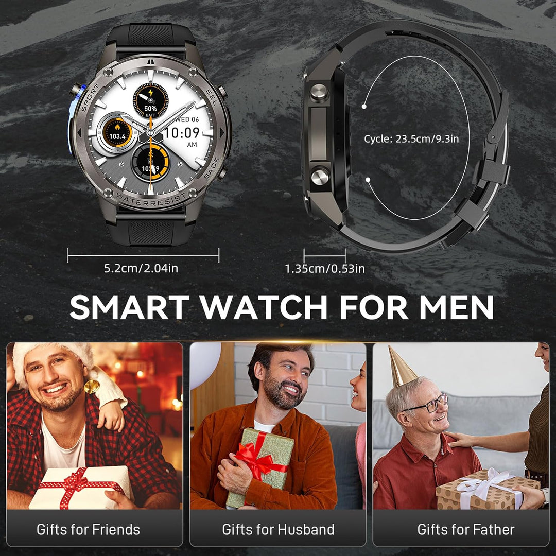 Multifunktionelt militærur til mænd-5 ATM AMOLED Screen Sport- GPS