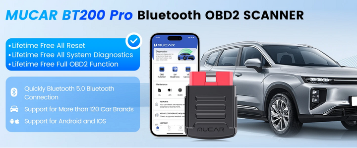 MUCAR BT200 OBD2 Scanner Diagnostisk Værktøj Bluetooth, Fuldt System Automotive Scan Tool Gratis Olie / SAS 15 Nulstil Kode Læser