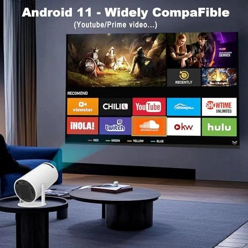 HY300 Pro Android 11 Smart Projector m. dobbelt WiFi, Bluetooth 5.0 - Hvid