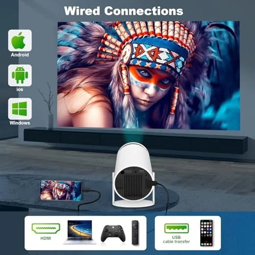 HY300 Pro Android 11 Smart Projector m. dobbelt WiFi, Bluetooth 5.0 - Hvid