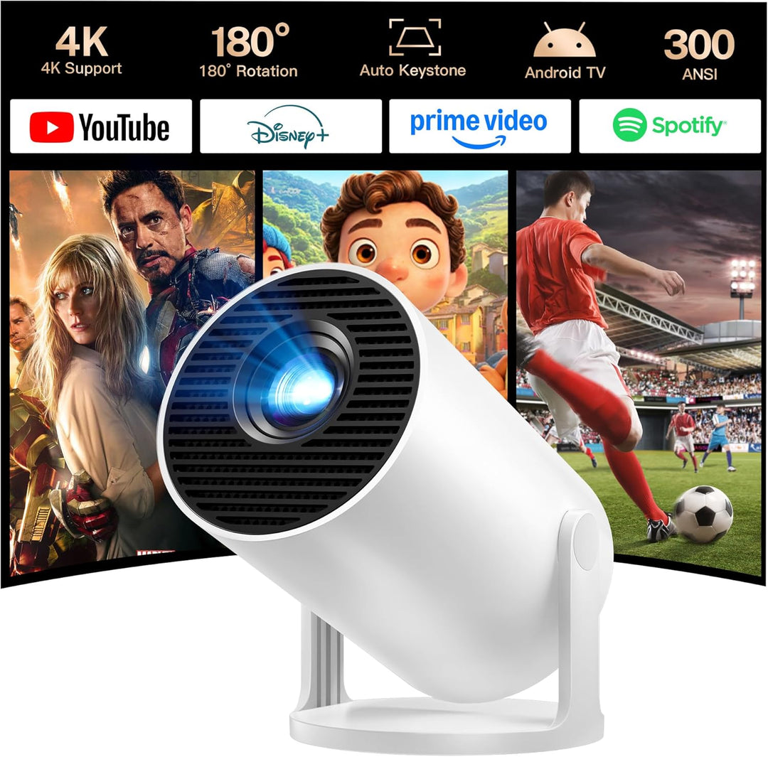 HY300 Pro Android 11 Smart Projector m. dobbelt WiFi, Bluetooth 5.0 - Hvid