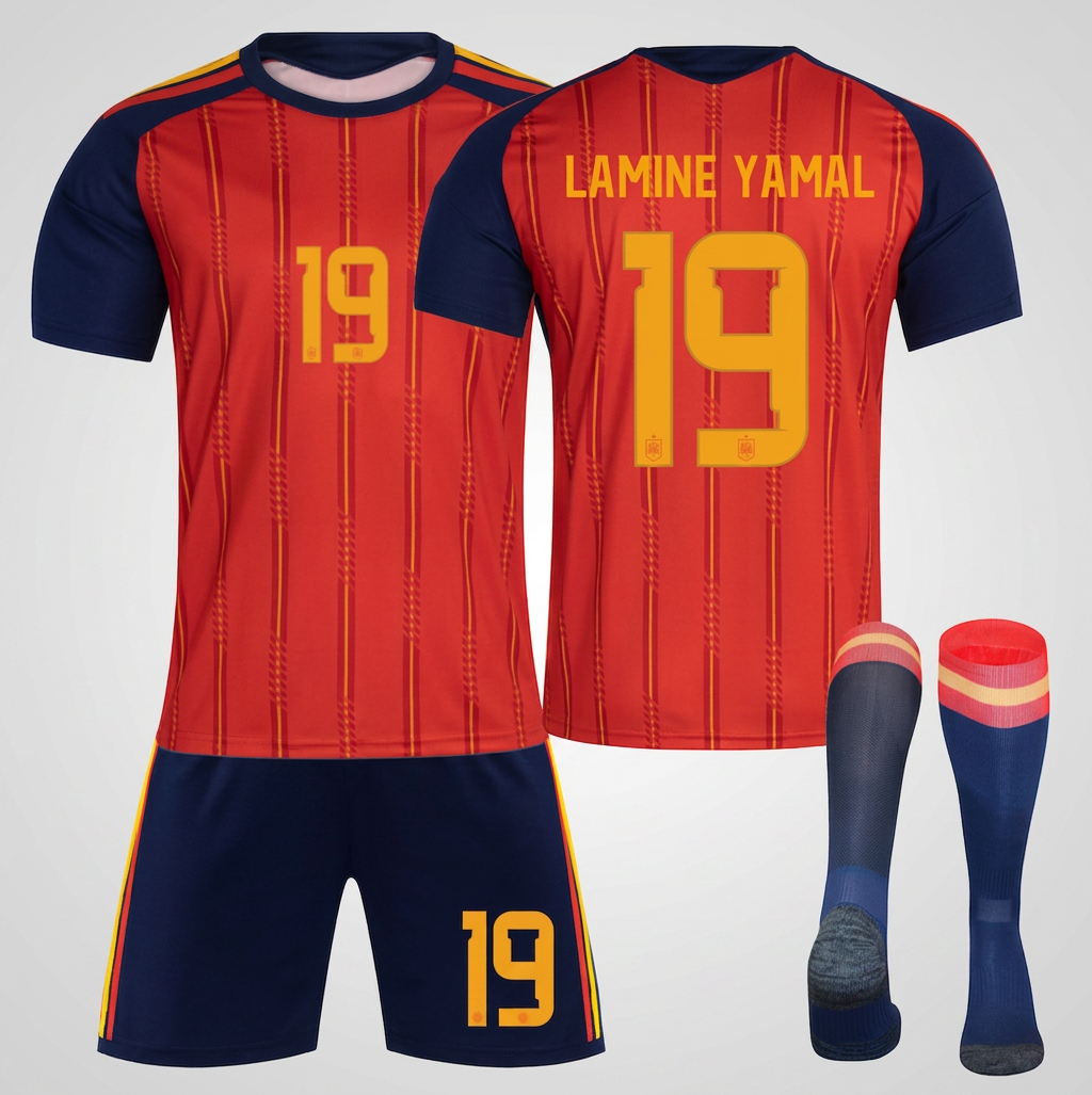 Fodboldtrøjer 3-dele  sæt Lamine Yamal 19 -Spanien