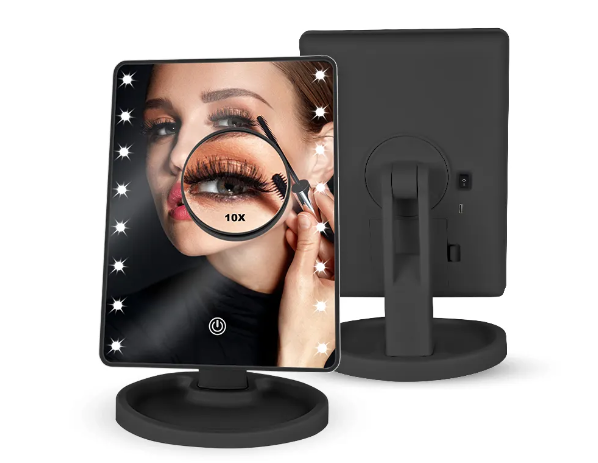 Make-up-spejl med LED-lys og 10x forstørrelse