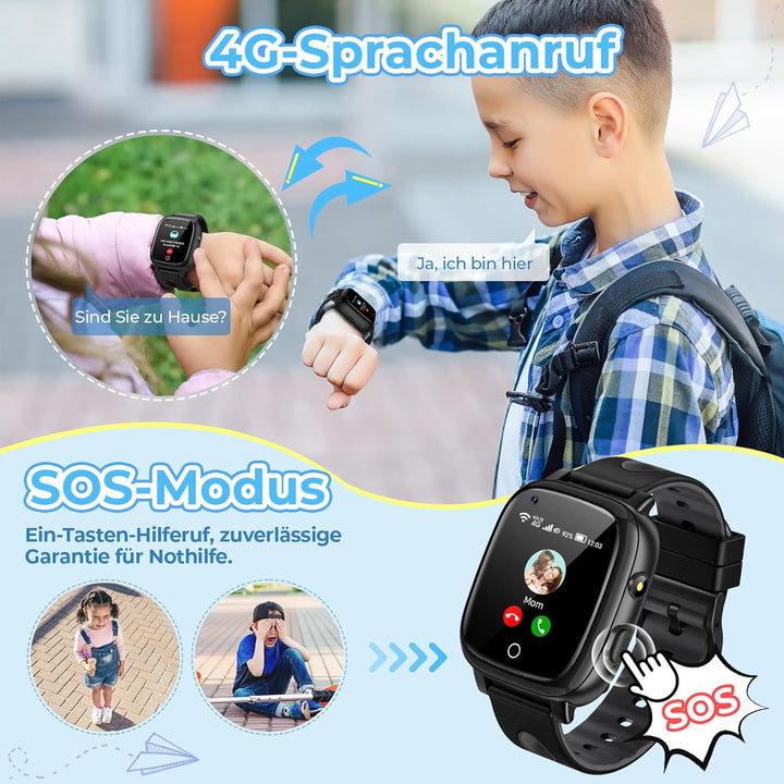Børneur med GPS-position, kamera, SOS, opkald, skridttæller, touchscreen, videochat
