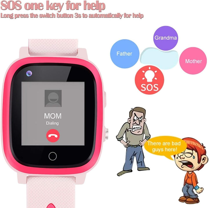 Børneur med GPS-position, kamera, SOS, opkald, skridttæller, touchscreen, videochat