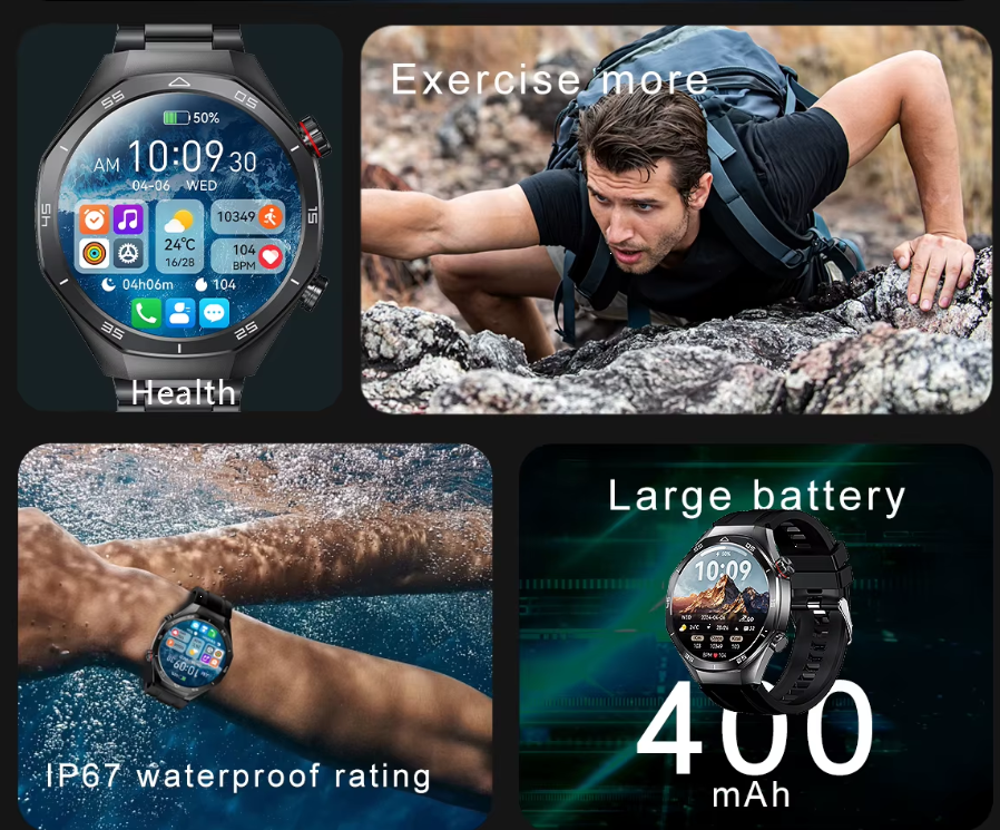 Herre Smartur Bluetooth Opkald, Puls Blodiltmåling Vandtæt Sports ur 1,52&