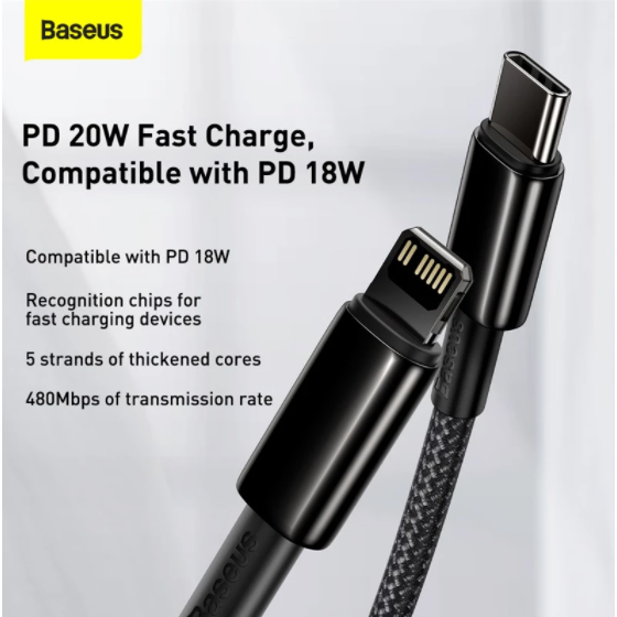Baseus USB-C Lightning 20W PD 1 m - Sort- iphone/ipad