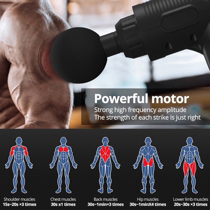Massagepistol Pro med 7 hoveder, 30 hastigheder,slagdybe 12 mm